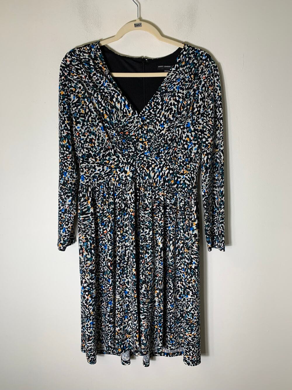 Maggy London Multicolored Long Sleeve Midi Dress Sz 8
